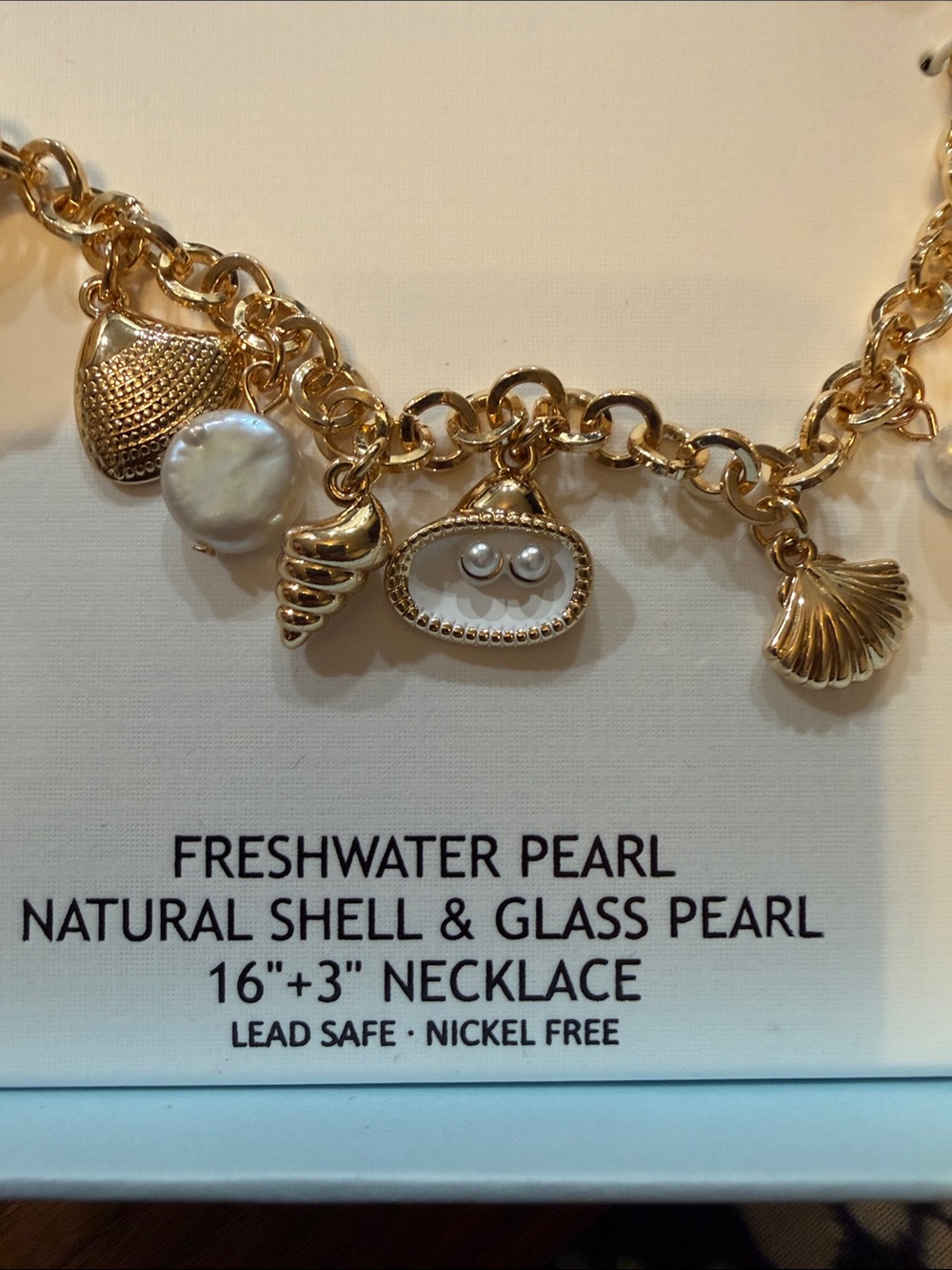 House of Harlow 1960 Gold Shell & Pearl Charm Necklace - Gold and White - Picture 5 of 6